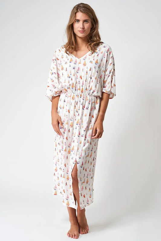 Long-sleeved printed dress, 100% viscose