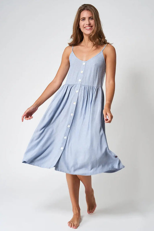 Robe à rayures avec bretelles et boutons, 100% viscose.