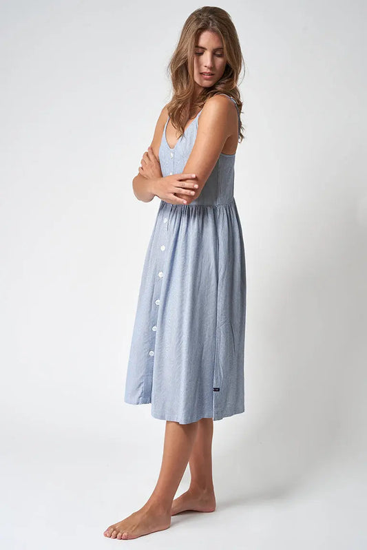 Robe à rayures avec bretelles et boutons, 100% viscose.