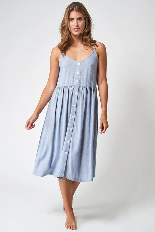 Robe à rayures avec bretelles et boutons, 100% viscose.