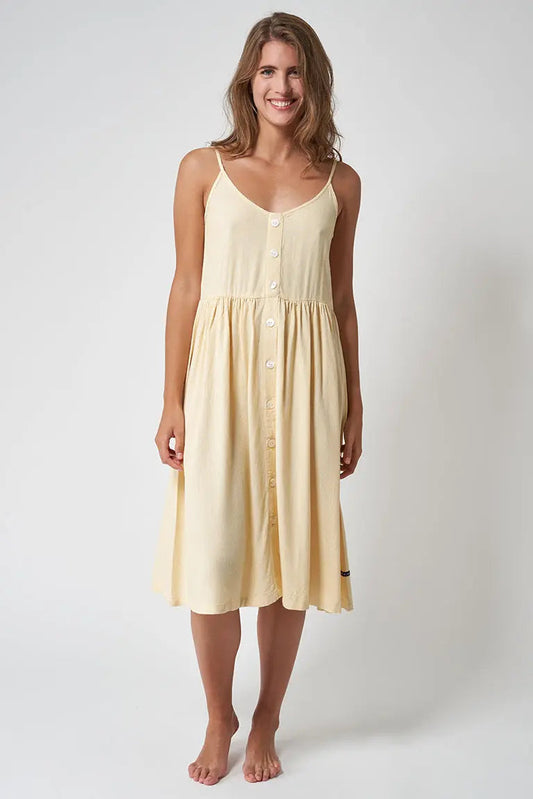 Robe à rayures avec bretelles et boutons, 100% viscose.
