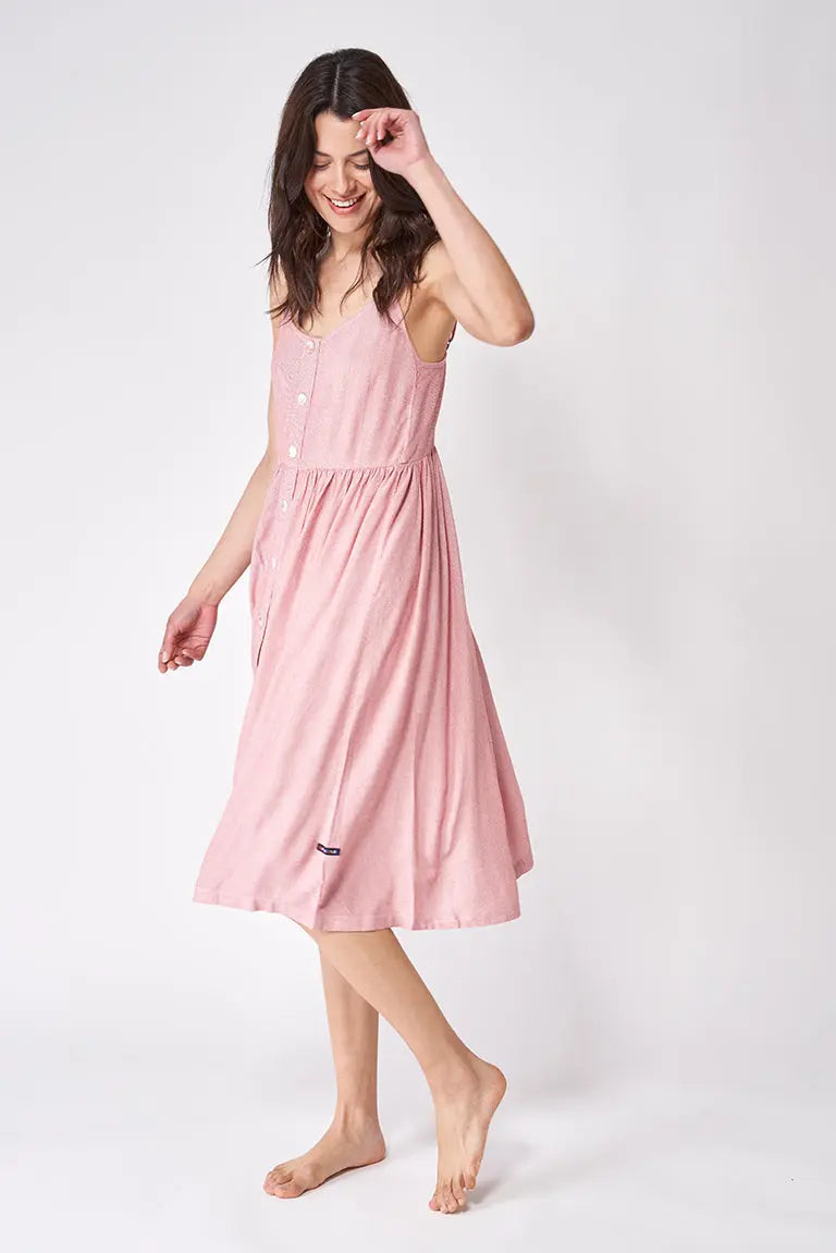 Vestido de tirantes y botones a rayas 100% viscosa