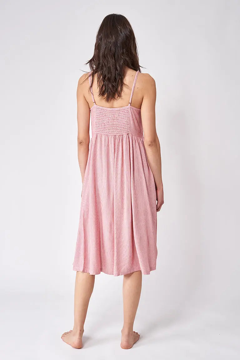 Vestido de tirantes y botones a rayas 100% viscosa