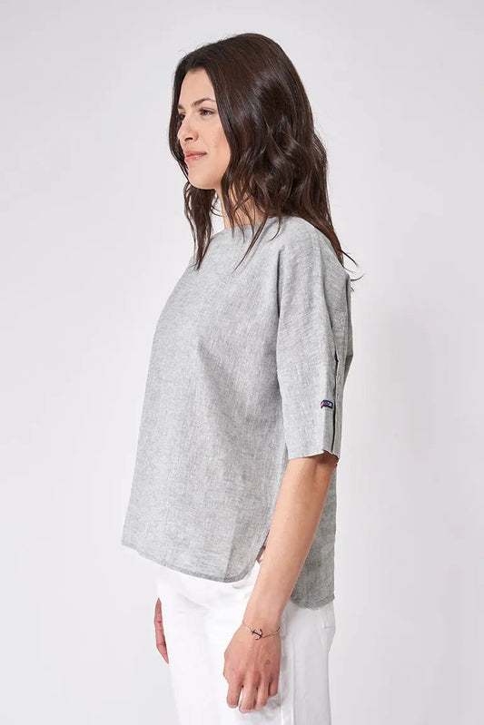 T-shirt en lin et viscose manches courtes, élégant col en V