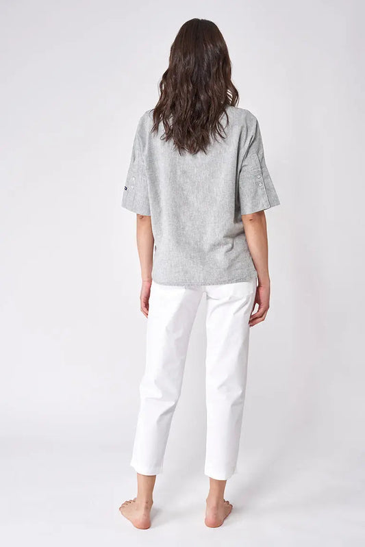 T-shirt en lin et viscose manches courtes, élégant col en V