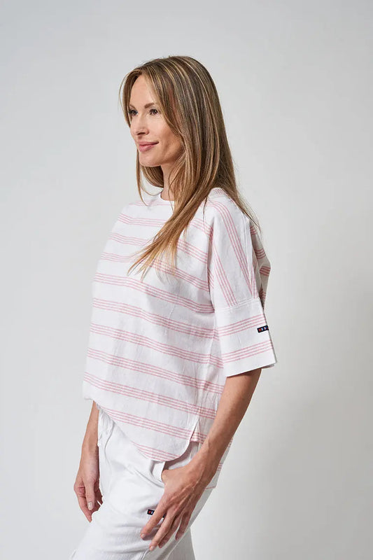 T-shirt en lin et viscose manches courtes, élégant col en V