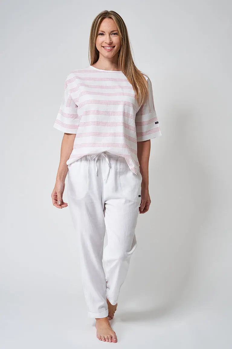 T-shirt en lin et viscose manches courtes, élégant col en V
