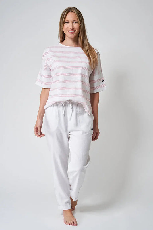 T-shirt en lin et viscose manches courtes, élégant col en V