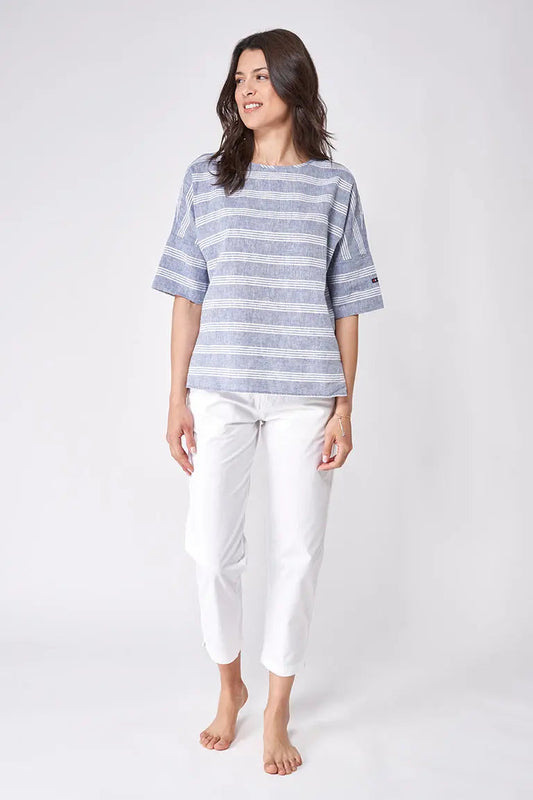 T-shirt en lin et viscose manches courtes, élégant col en V