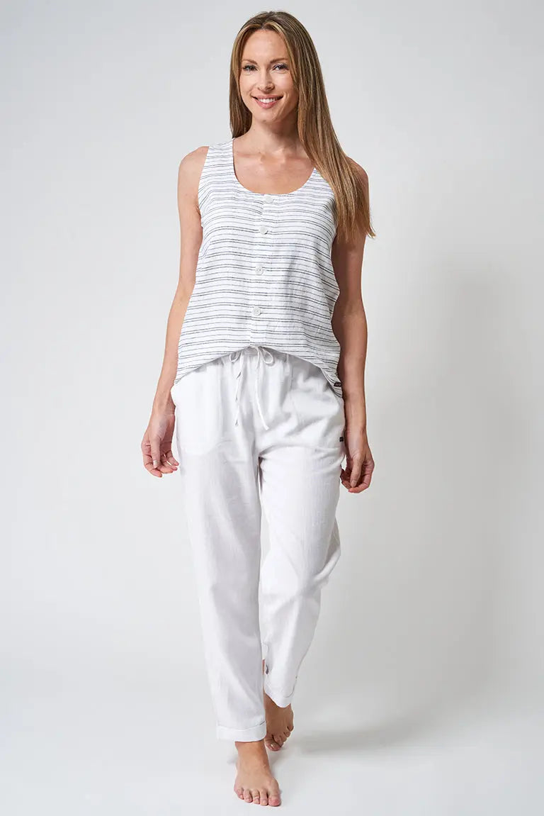 T-shirt sans manches avec boutons, en lin
