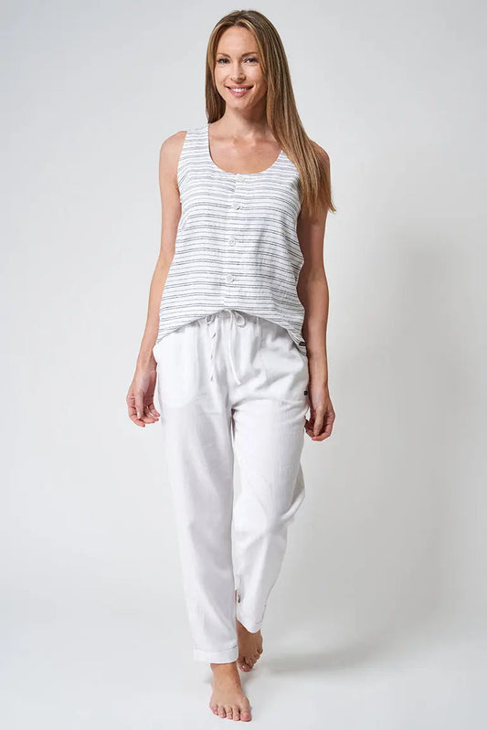 T-shirt sans manches avec boutons, en lin