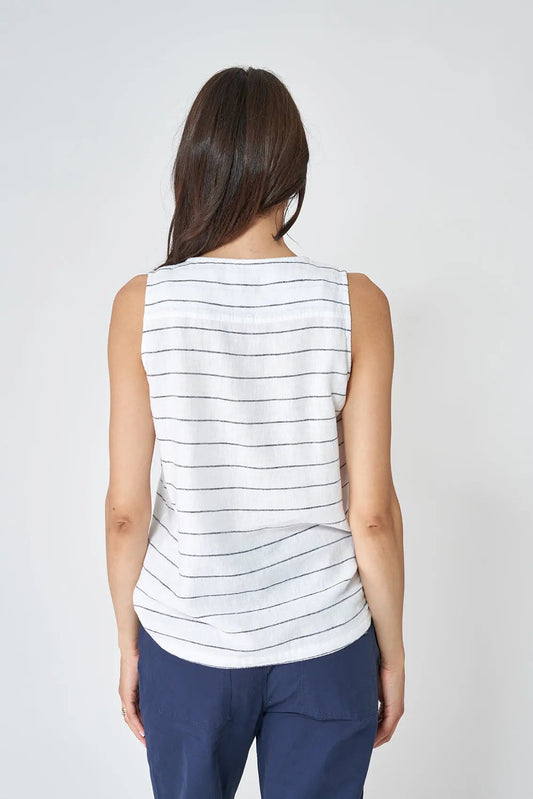 Striped linen and viscose tank top