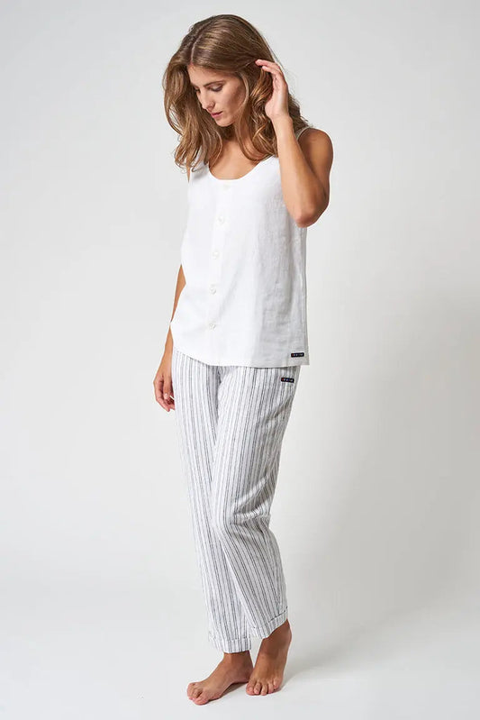 T-shirt sans manches avec boutons, en lin