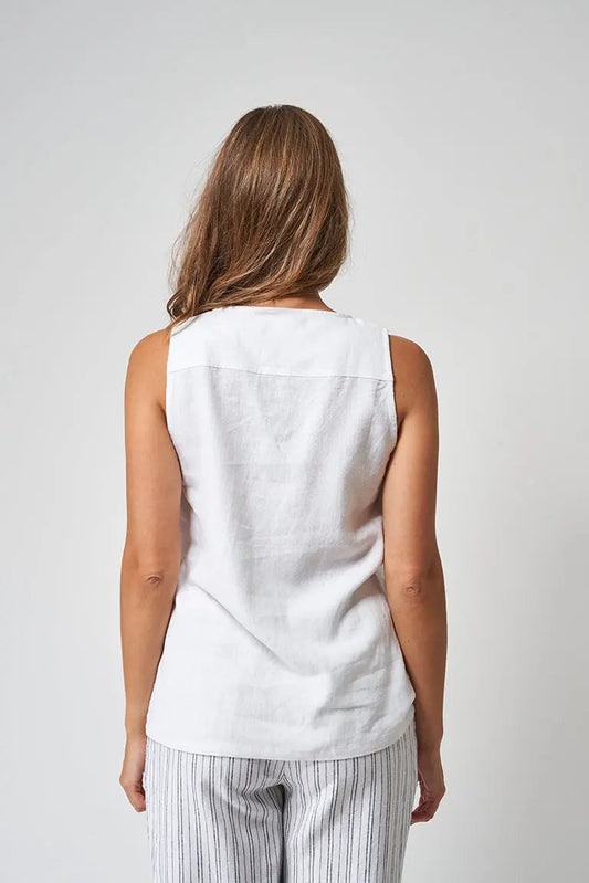 T-shirt sans manches avec boutons, en lin