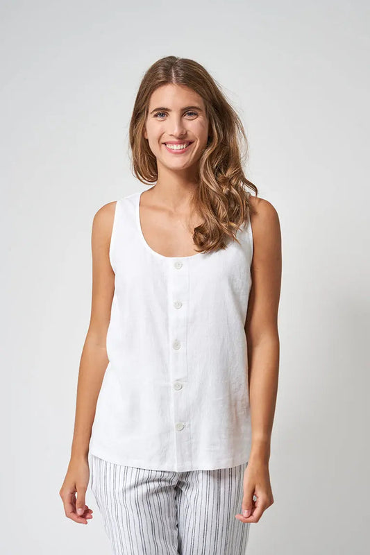 T-shirt sans manches avec boutons, en lin