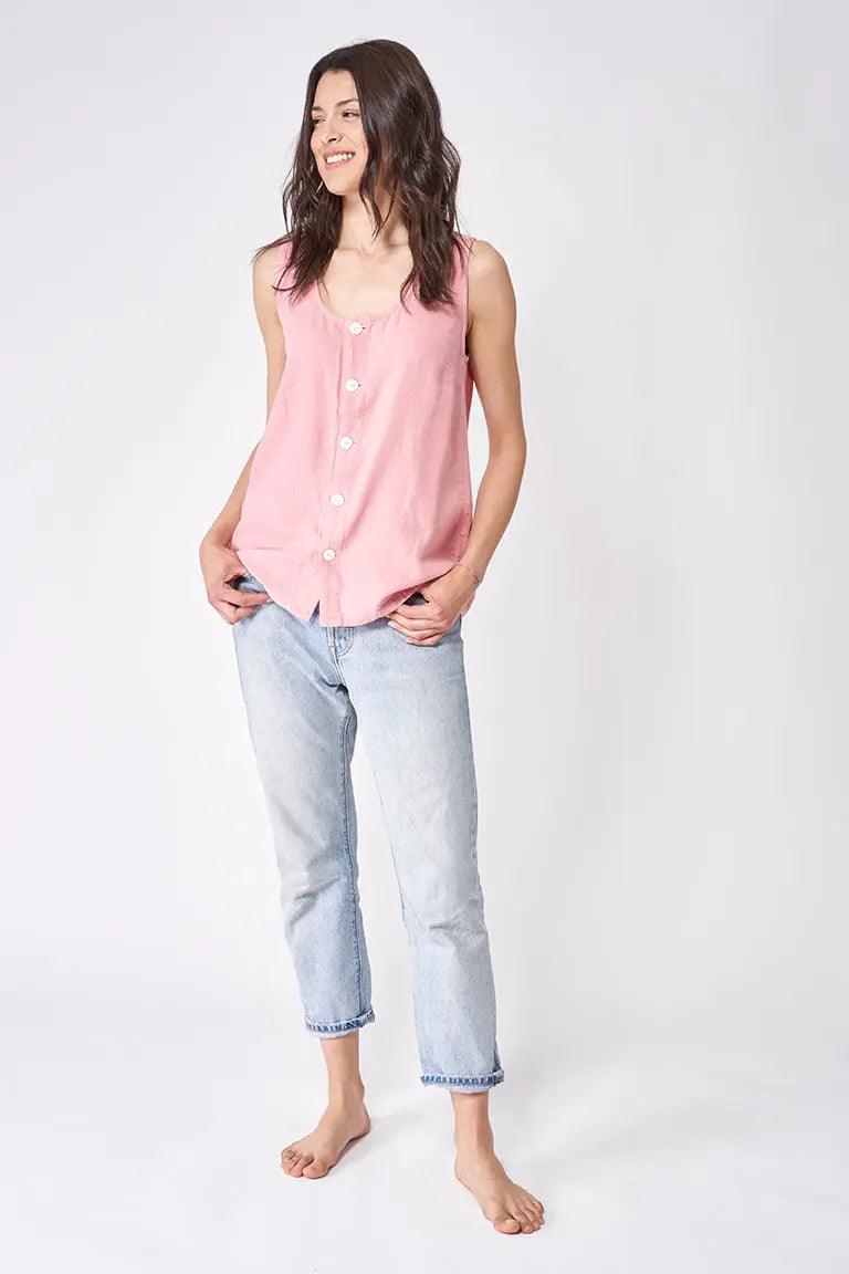 Linen button-down sleeveless shirt