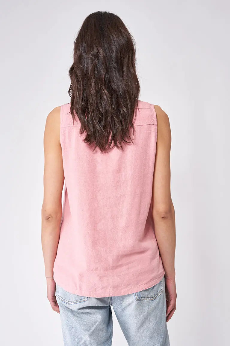 Linen button-down sleeveless shirt