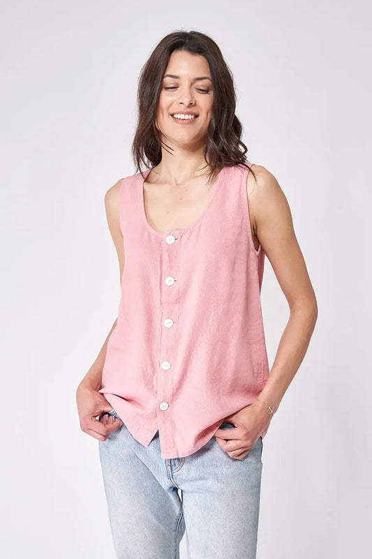 T-shirt sans manches avec boutons, en lin