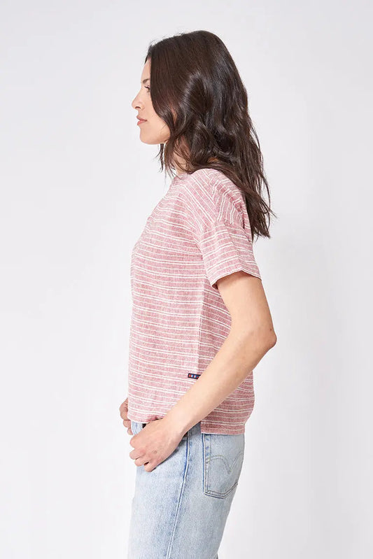 Camiseta de lino y viscosa con cuello en pico