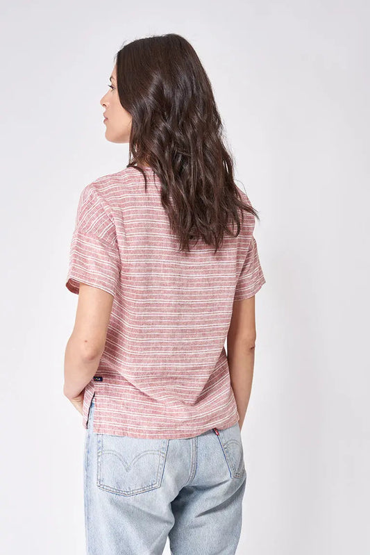 Camiseta de lino y viscosa con cuello en pico