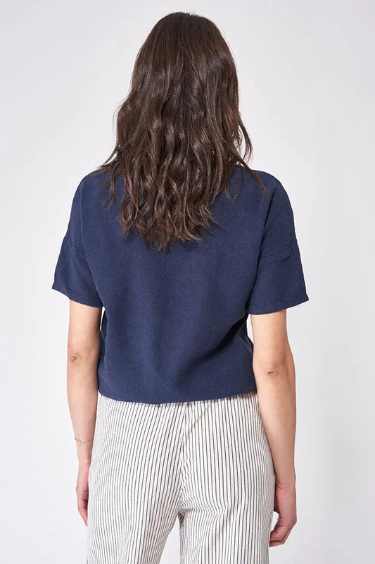Camiseta de lino y viscosa con cuello en pico