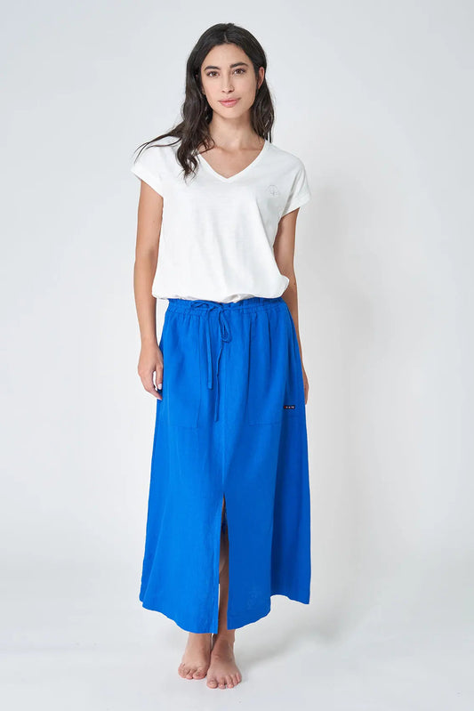 Jupe longue confectionnée en lin et viscose