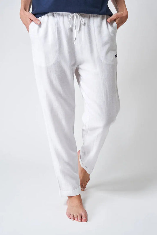 Pantalon long pour femme, confectionné en lin et viscose