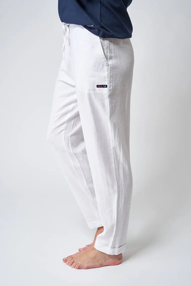 Pantalon long pour femme, confectionné en lin et viscose