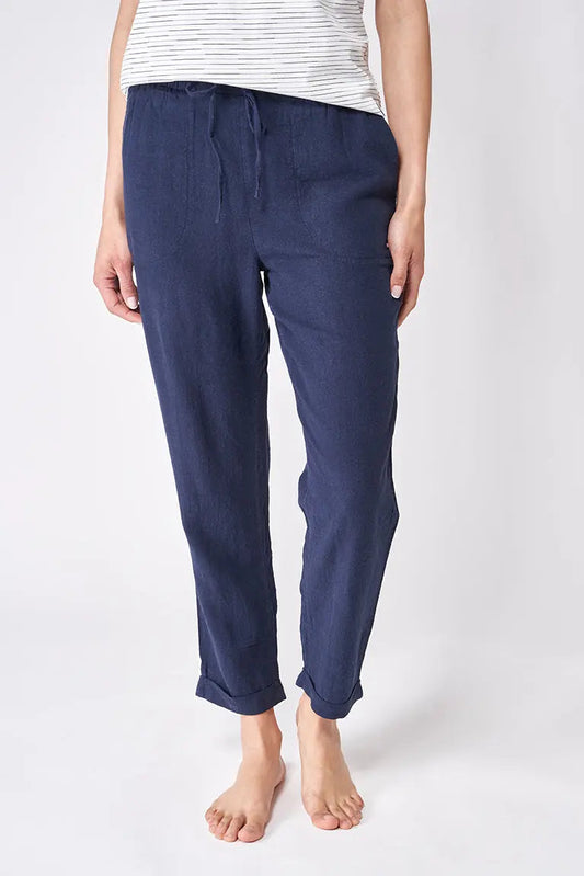 Pantalon long pour femme, confectionné en lin et viscose