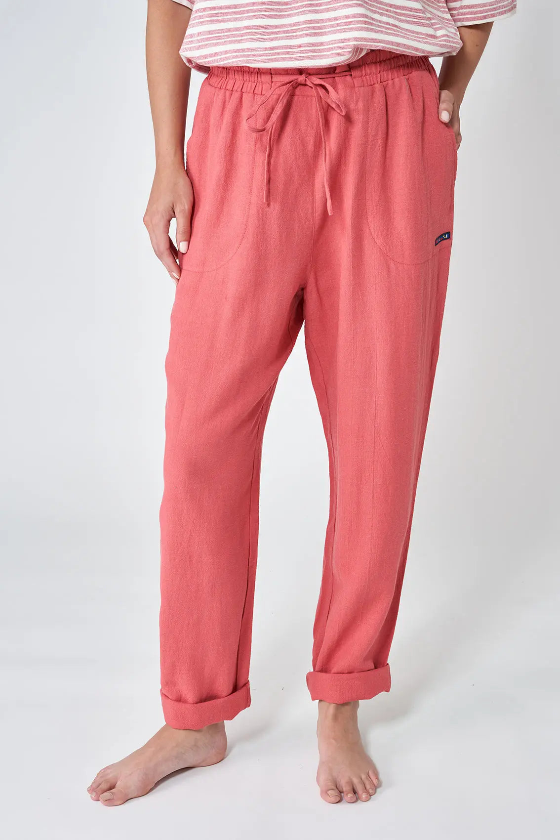 Pantalon long pour femme, confectionné en lin et viscose