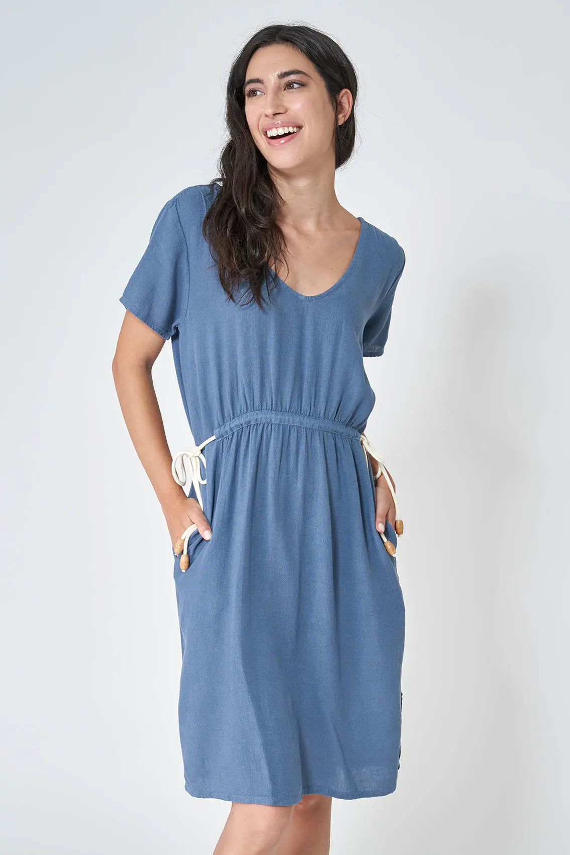 Linen and tencel dress with drawstring