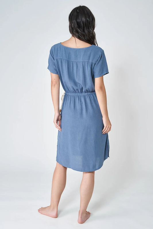 Linen and tencel dress with drawstring
