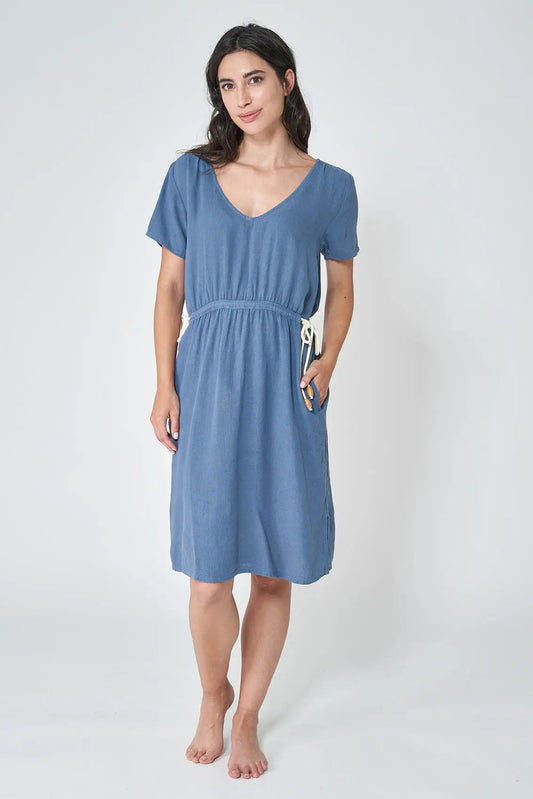 Linen and tencel dress with drawstring