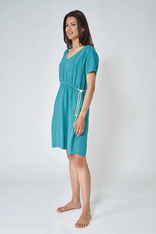 Linen and tencel dress with drawstring