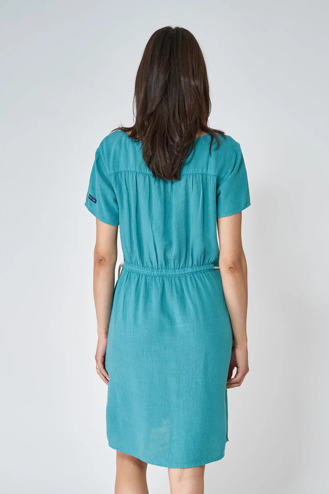 Linen and tencel dress with drawstring