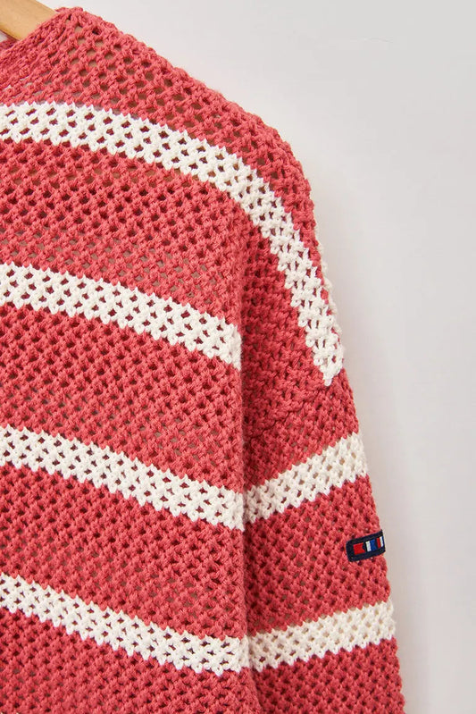 Striped perforated cotton jersey