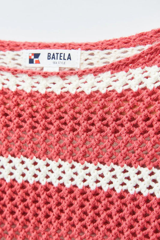 Striped perforated cotton jersey