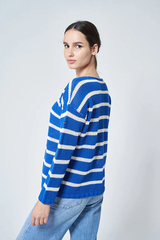 Striped perforated cotton jersey