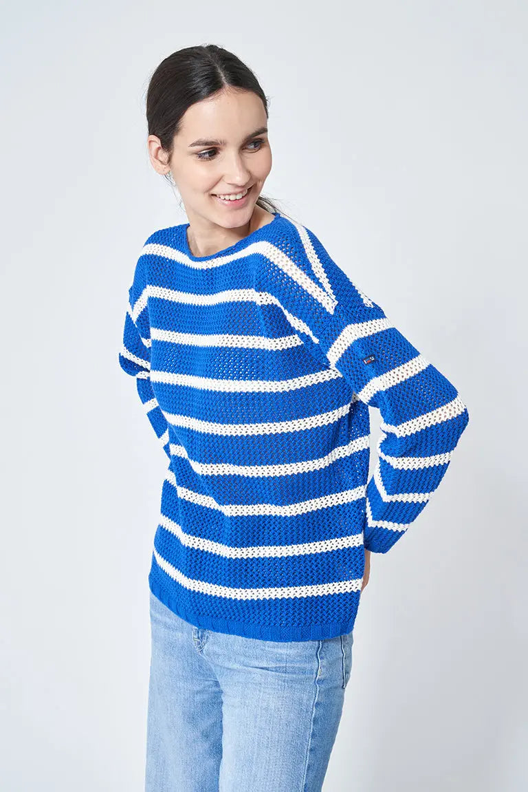 Striped perforated cotton jersey