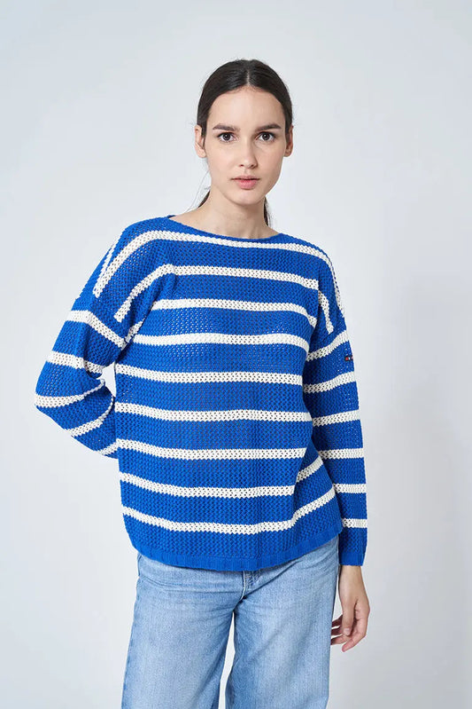 Striped perforated cotton jersey