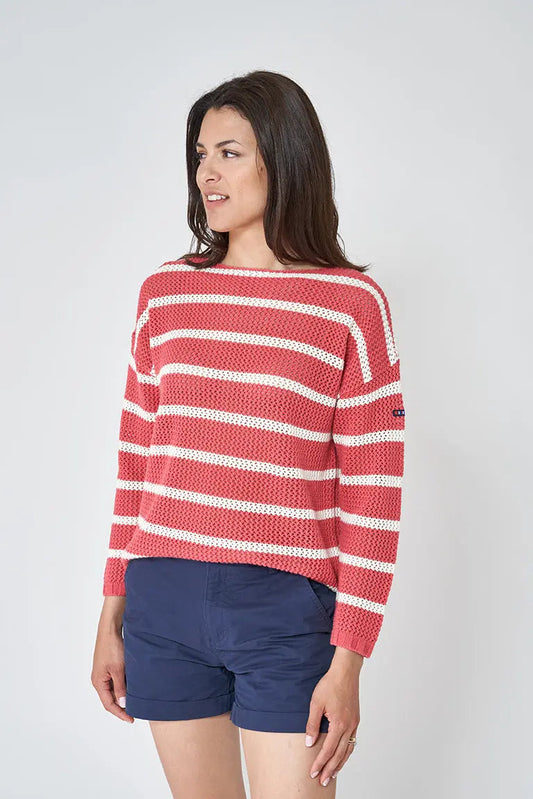 Striped perforated cotton jersey