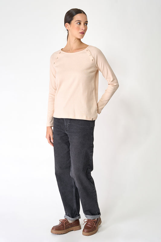 Cotton rib kamiseta, bularrean botoiak dituena 