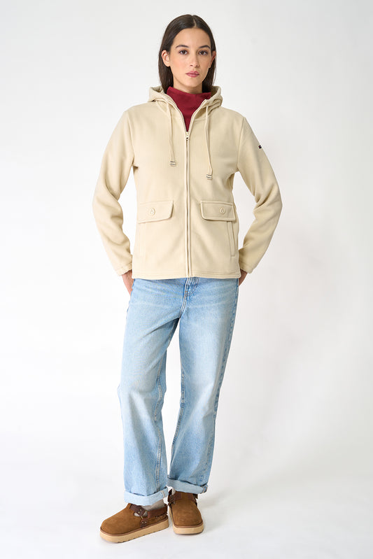 Women’s hooded fleece jacket with anchor buttons