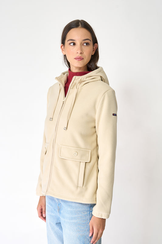 Women’s hooded fleece jacket with anchor buttons