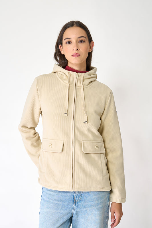 Women’s hooded fleece jacket with anchor buttons