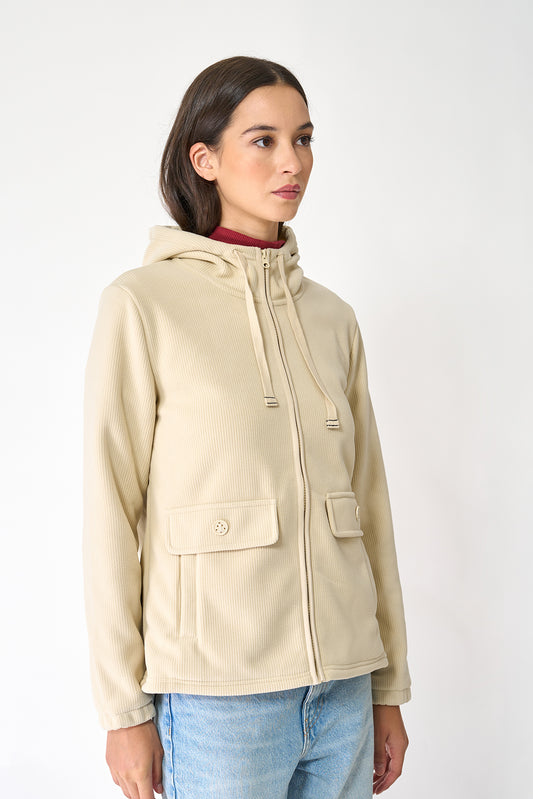 Women’s hooded fleece jacket with anchor buttons