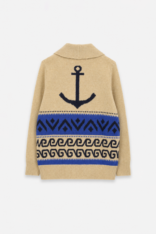Knit jacket with rear anchor