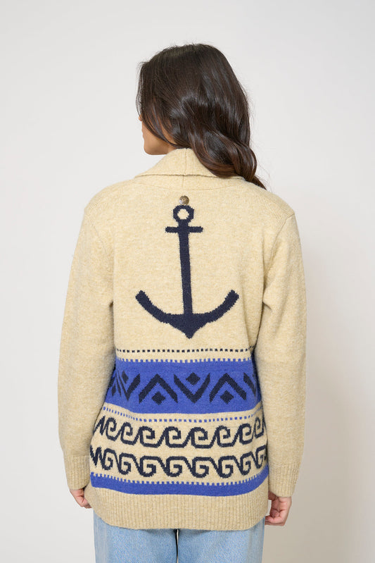 Knit jacket with rear anchor