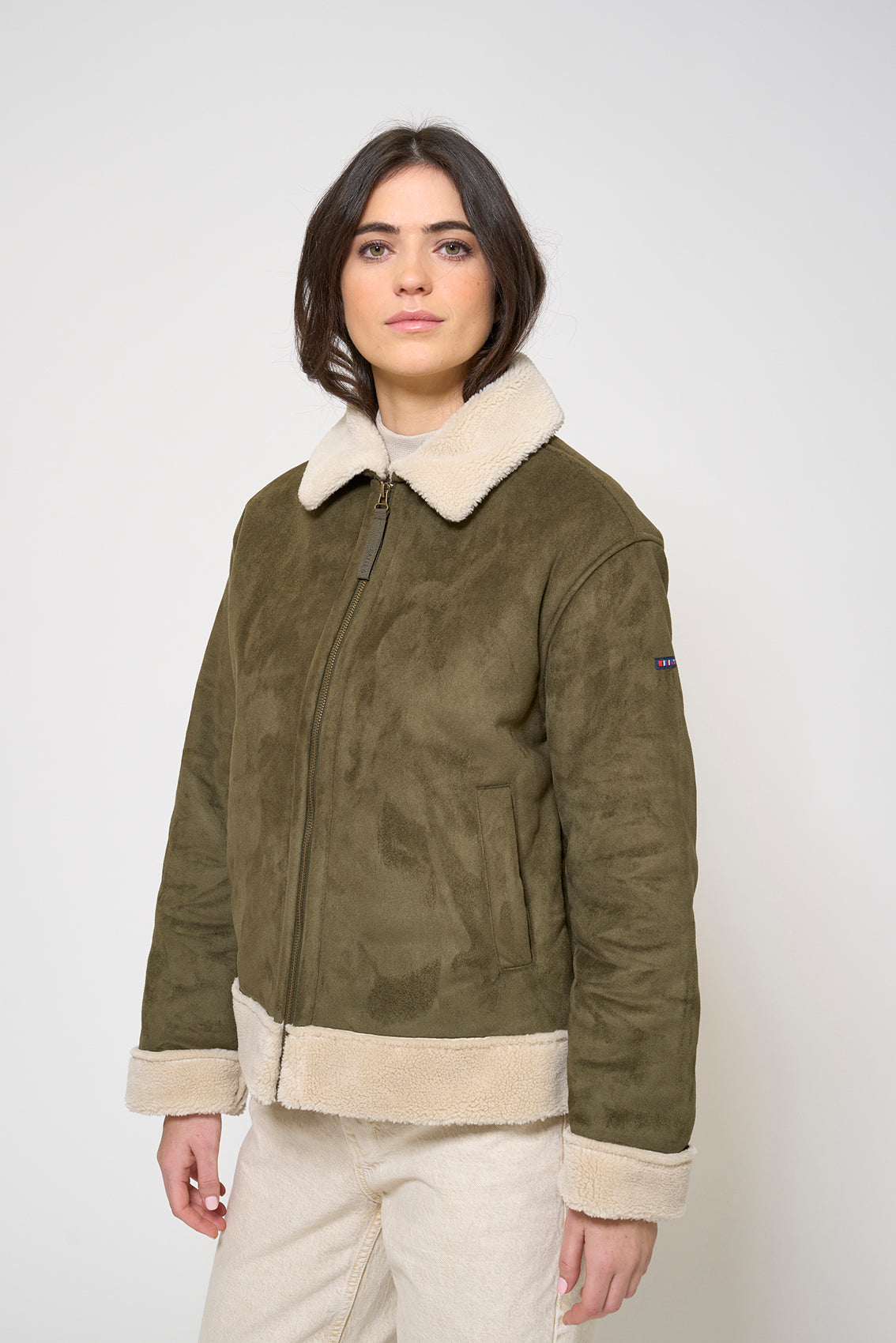 Veste en simili cuir doublée de peau lainée