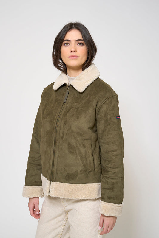 Faux leather jacket with sherpa lining